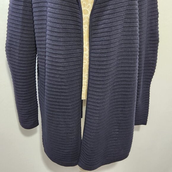 Talbots Women's Size S Blue Rib Knit Long Sleeve Semi Sheer Open Front Cardigan - Picture 4 of 15